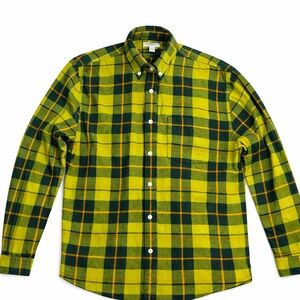 Arizona Jean Company Men's Green and Yellow Plaid Shirt